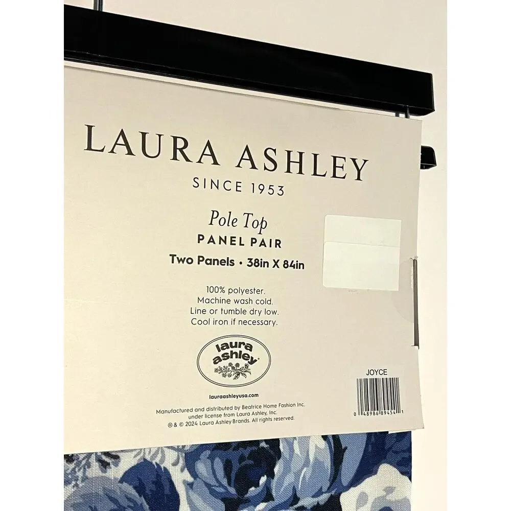Laura Ashley Floral Blue White Roses Window Curtains 2 Panels 38x84” Joyce